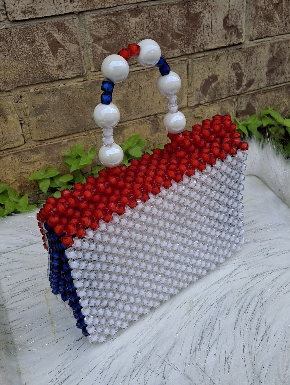 Hand-Carry Red, White, & Blue Beaded Patriotic Purse 4th Of July - Picture 6 of 15